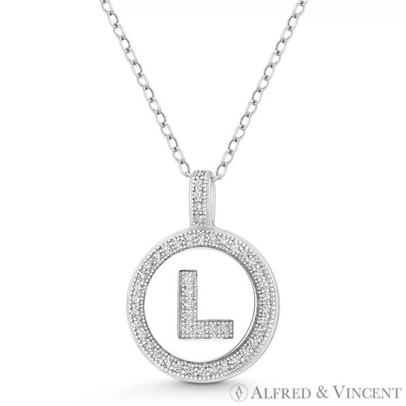 Initial Letter "L" CZ Crystal Pave Pendant in .925 Sterling Silver w/ Rhodium - Picture 1 of 1